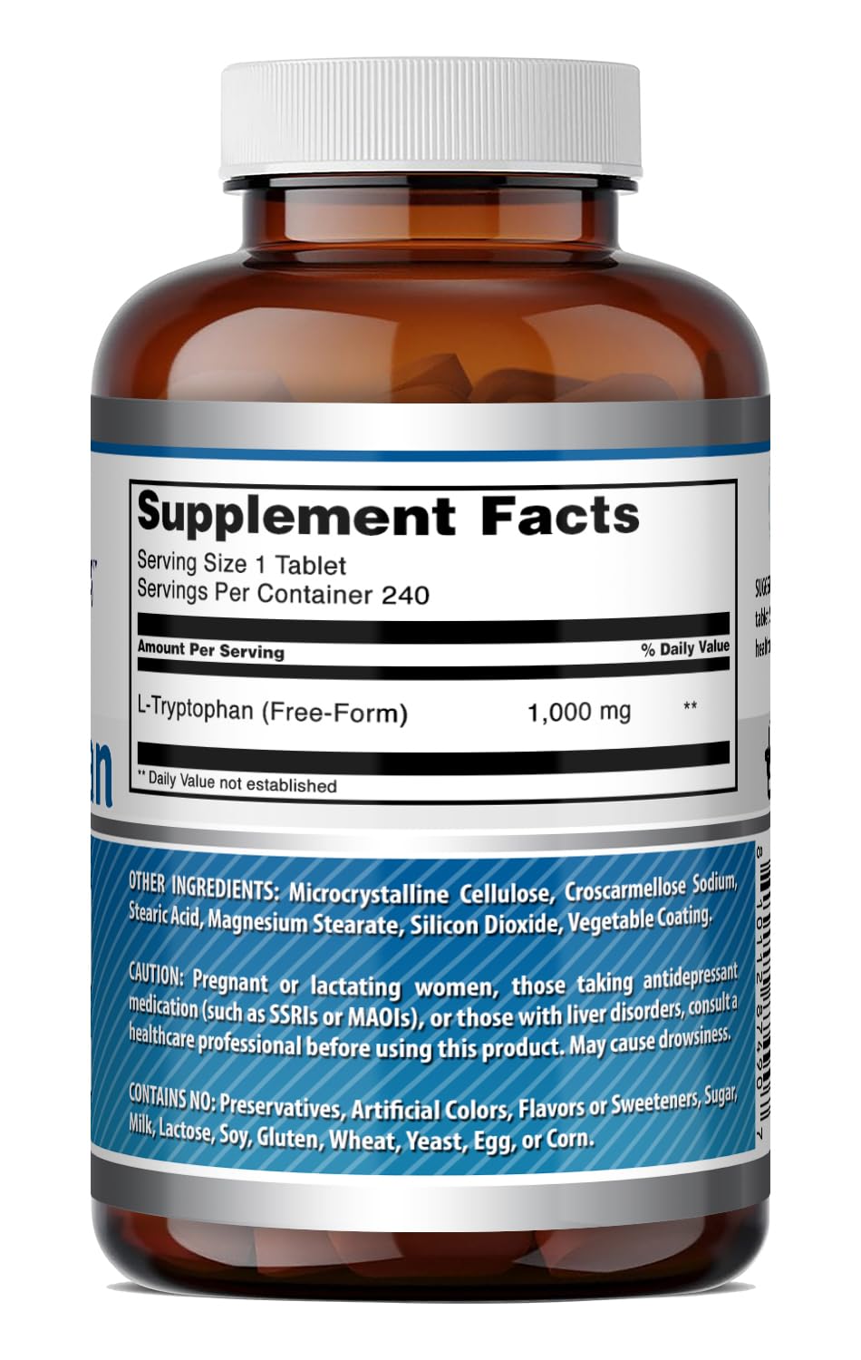 Bouteille de L-Tryptophan 1000 mg Amazing Nutrition sur une table