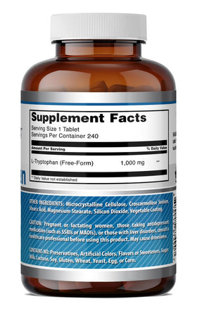 Bouteille de L-Tryptophan 1000 mg Amazing Nutrition sur une table