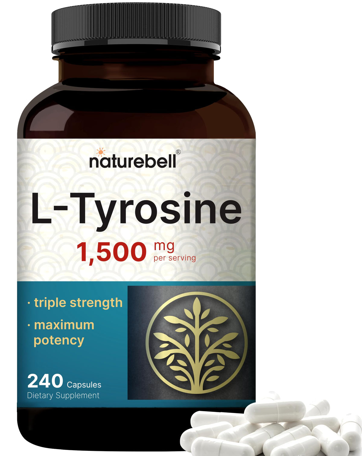 Bouteille de L-Tyrosine NatureBell 1500mg avec 240 capsules