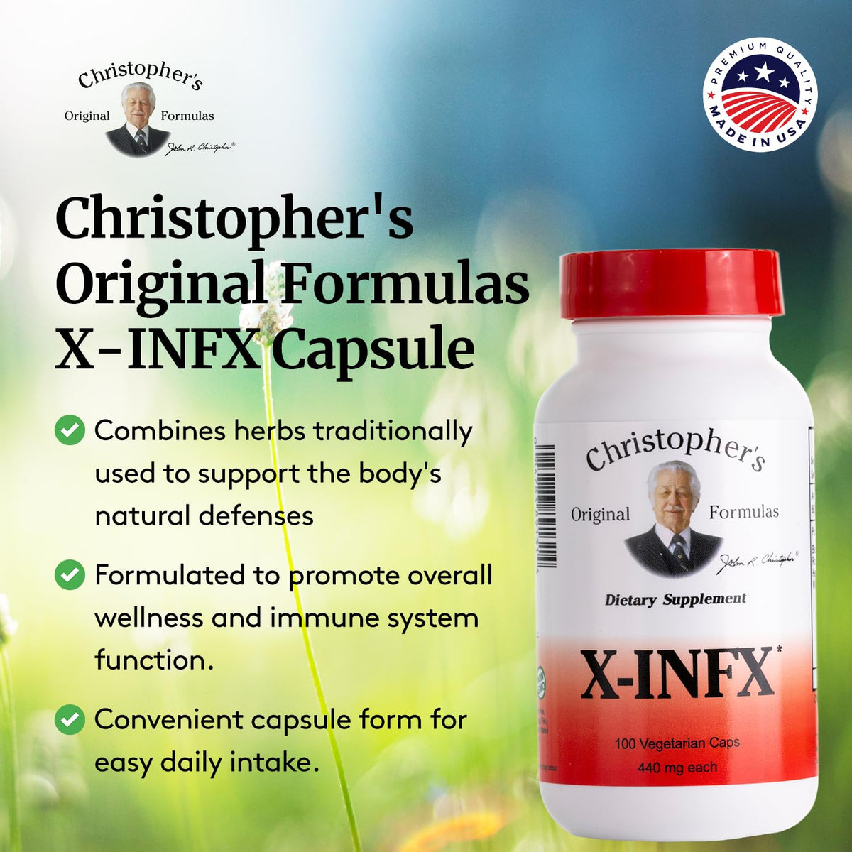Bouteille de la formule X-INFX de Christopher's avec étiquette visible