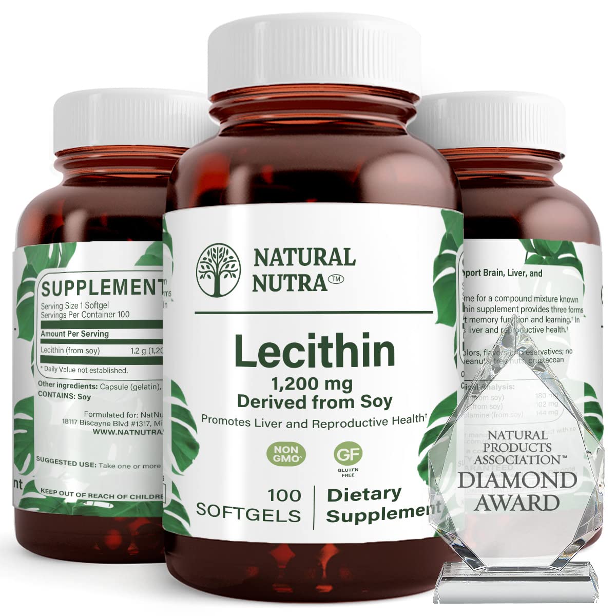 Bouteille de lécithine de soja 1200mg Natural Nutra vue de face