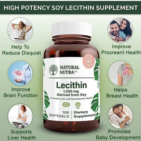 Bouteille de lécithine de soja Natural Nutra sur fond blanc