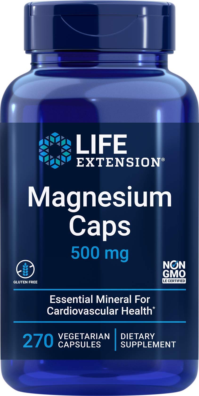 Bouteille de Life Extension Magnésium 500mg avec 270 capsules végétariennes
