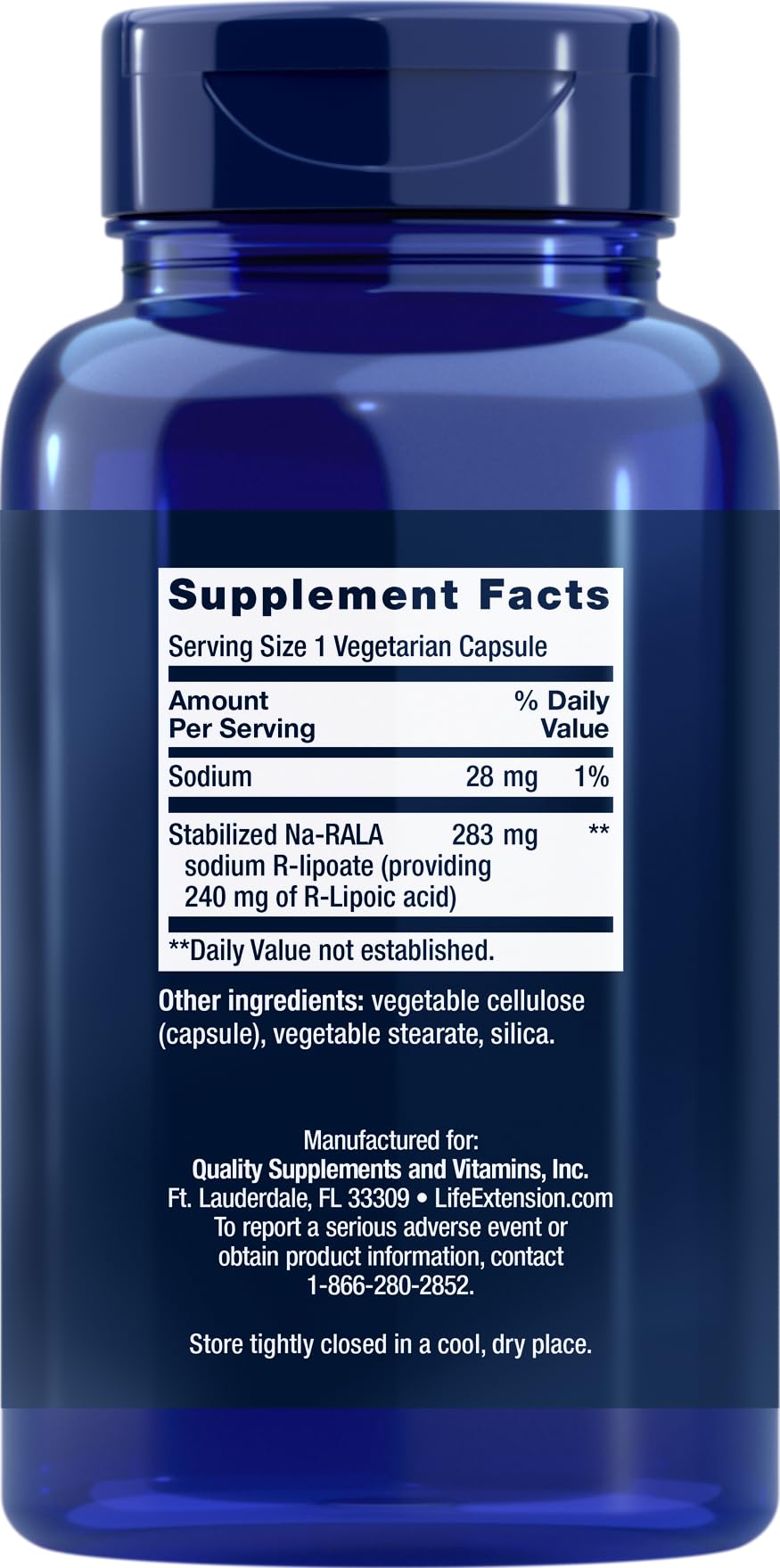 Bouteille de Life Extension Super R-Lipoic Acid 240mg dos