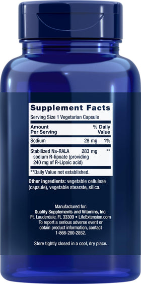 Bouteille de Life Extension Super R-Lipoic Acid 240mg dos