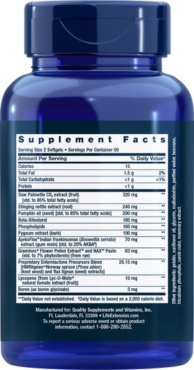 Bouteille de Life Extension Ultra Prostate Formula 100 Softgels avec étiquette visible