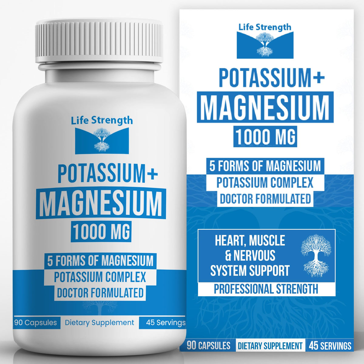Bouteille de LifeStrength Potassium Magnésium 1000mg - 90 capsules