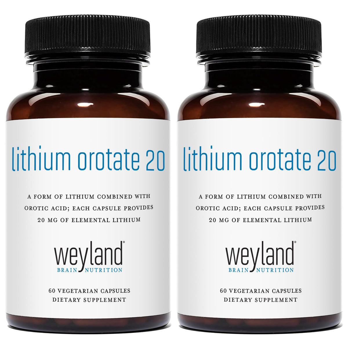 Bouteille de Lithium Orotate Weyland contenant 60 capsules végétariennes