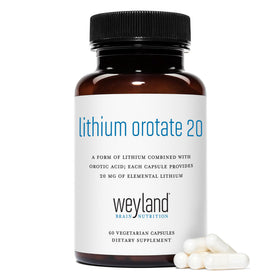 Bouteille de Lithium Orotate Weyland sur fond blanc