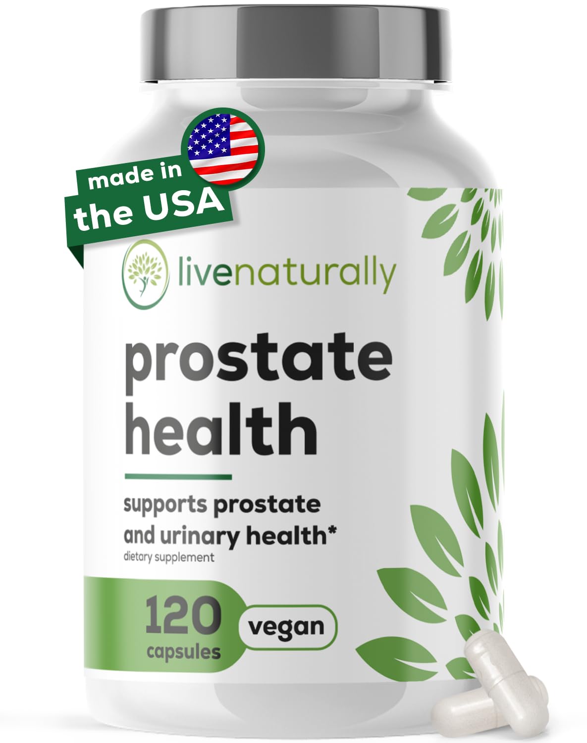 bouteille de livenaturally compléments alimentaires prostate 120 capsules vegan