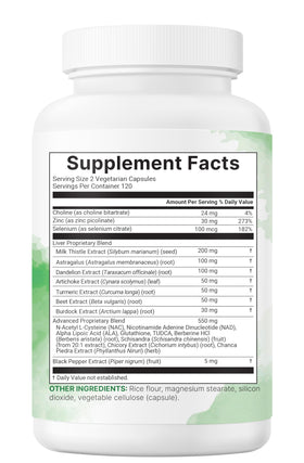 Bouteille de Liver Advanced+ à côté de légumes frais
