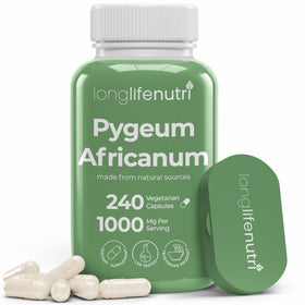 Bouteille de LongLifeNutri Extrait d'Écorce de Pygeum Africain 240 Capsules Végétariennes
