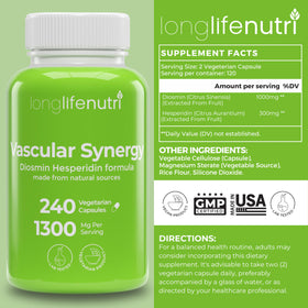 Bouteille de LongLifeNutri Vascular Synergy Complex avec étiquette visible
