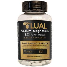 Bouteille de LUAL Calcium Magnésium Zinc Vitamine D 250 comprimés vue de face
