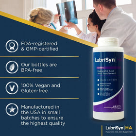 Bouteille de Lubrisyn HA sur la table avec des accessoires de santé