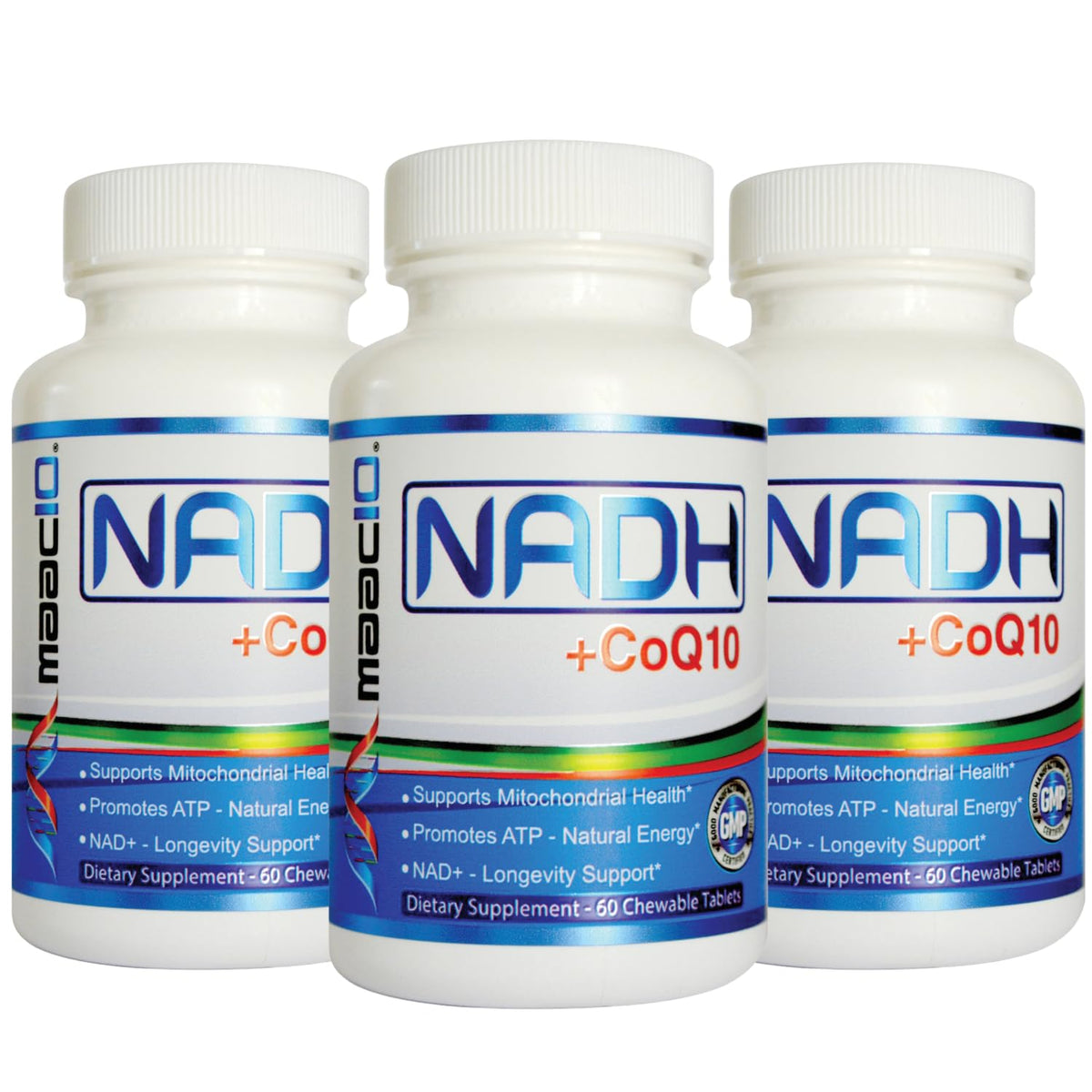 Bouteille de MAAC10 NADH + CoQ10 180 comprimés à mâcher vue de face