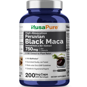 Bouteille de Maca Noire Péruvienne NusaPure 750 mg, vue de face