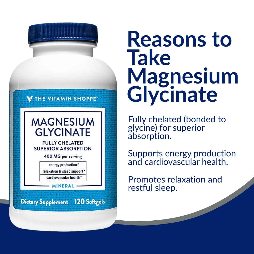 Bouteille de Magnésium Glycinate 400 mg de The Vitamin Shoppe, vue arrière