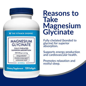 Bouteille de Magnésium Glycinate 400 mg de The Vitamin Shoppe, vue arrière