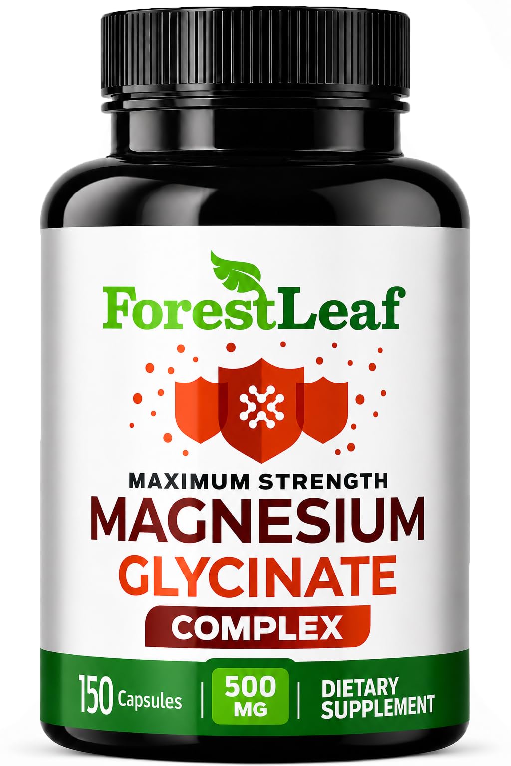 Bouteille de magnésium glycinate 500mg ForestLeaf vue de face