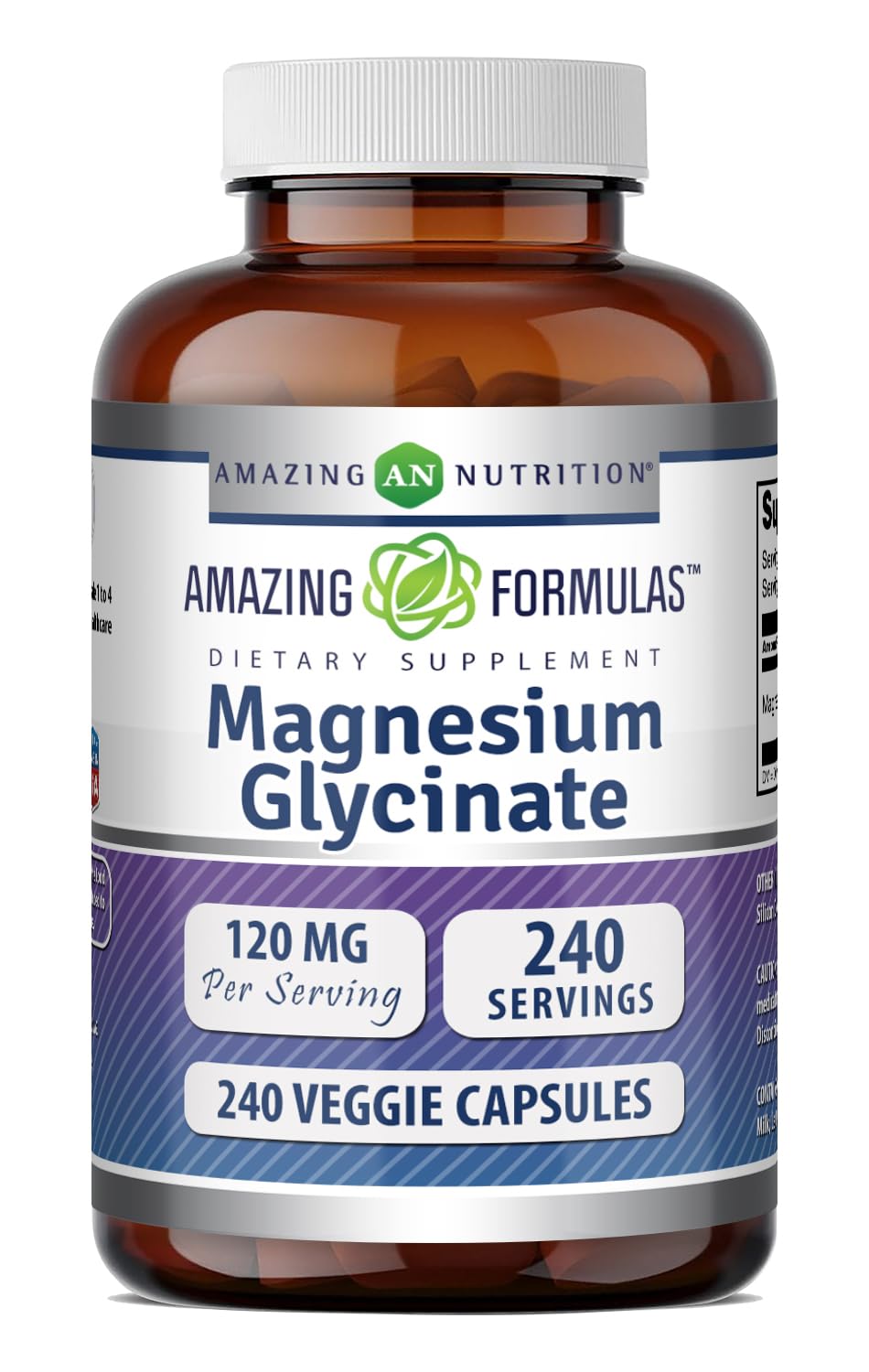 Bouteille de Magnésium Glycinate Amazing Nutrition 240 capsules vue de face