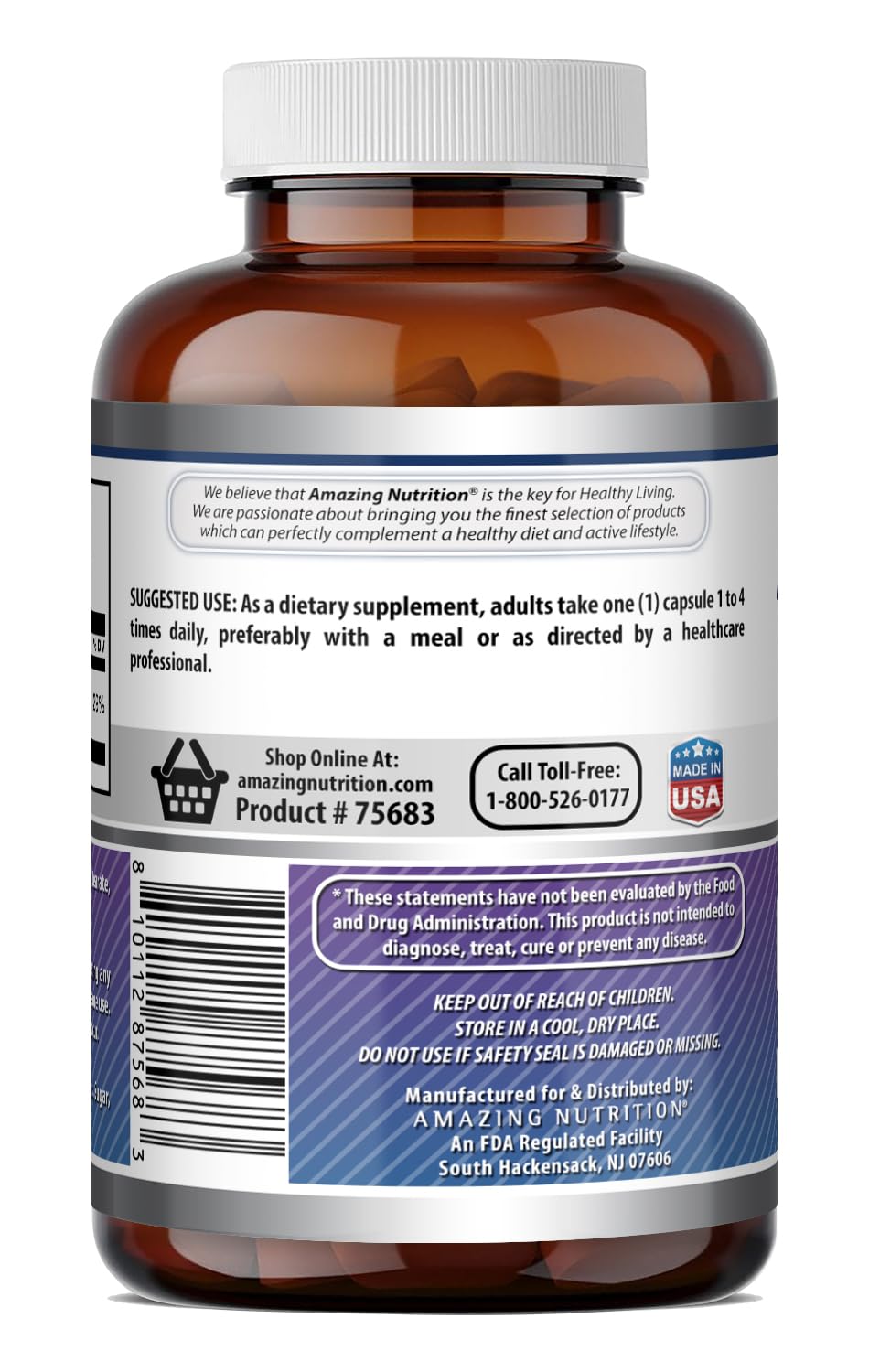 Bouteille de Magnésium Glycinate Amazing Nutrition avec des capsules autour