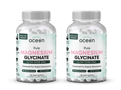 Bouteille de magnésium glycinate avec zinc d'Organics Ocean, vue de face