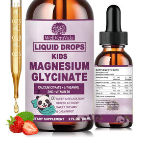 Bouteille de magnésium glycinate liquide WellVeraVida avec étiquette détaillée
