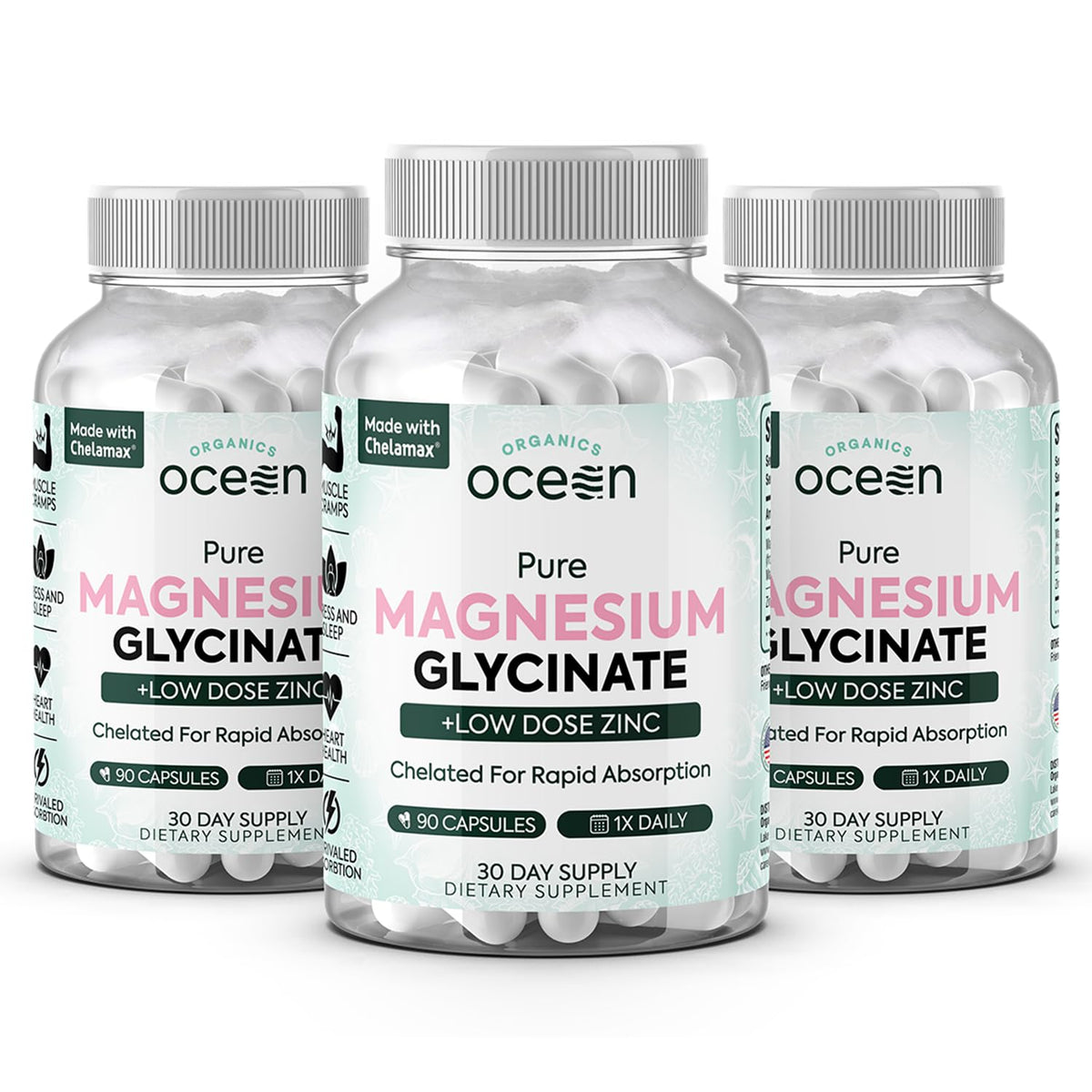 Bouteille de magnésium glycinate Organics Ocean avec étiquette