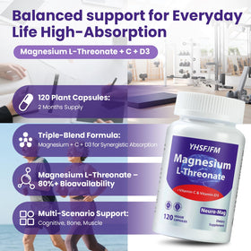 Bouteille de magnésium L-Thréonate ouverte avec capsules visibles