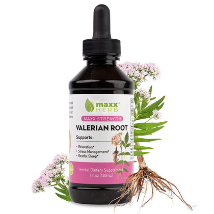 Bouteille de Maxx Herb Extrait Liquide de Racine de Valériane 120 ml vue de face