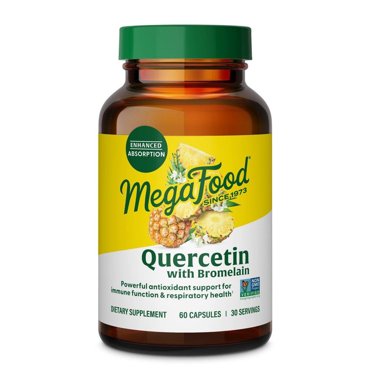 Bouteille de MegaFood Quercetin avec Bromélaïne 500mg, 60 capsules