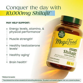 Bouteille de MegaFood Shilajit avec étiquette visible