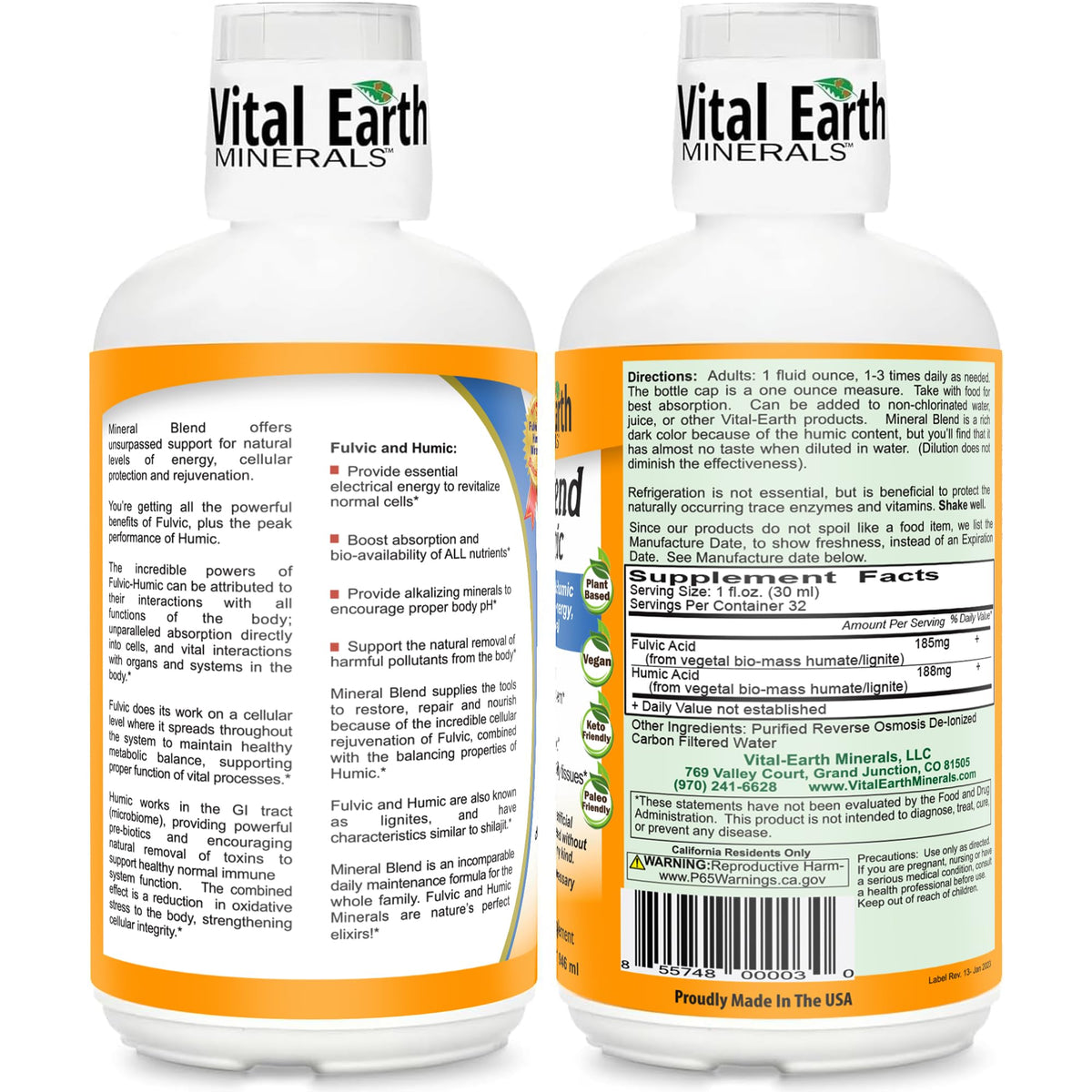 Bouteille de Mélange Minéral Fulvic Humic avec gobelet BPA-free