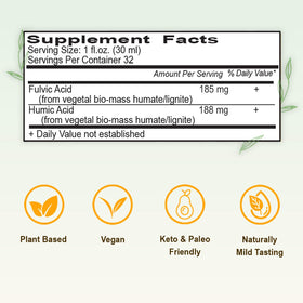 Bouteille de mélange minéral Fulvic Humic avec un fond de fruits