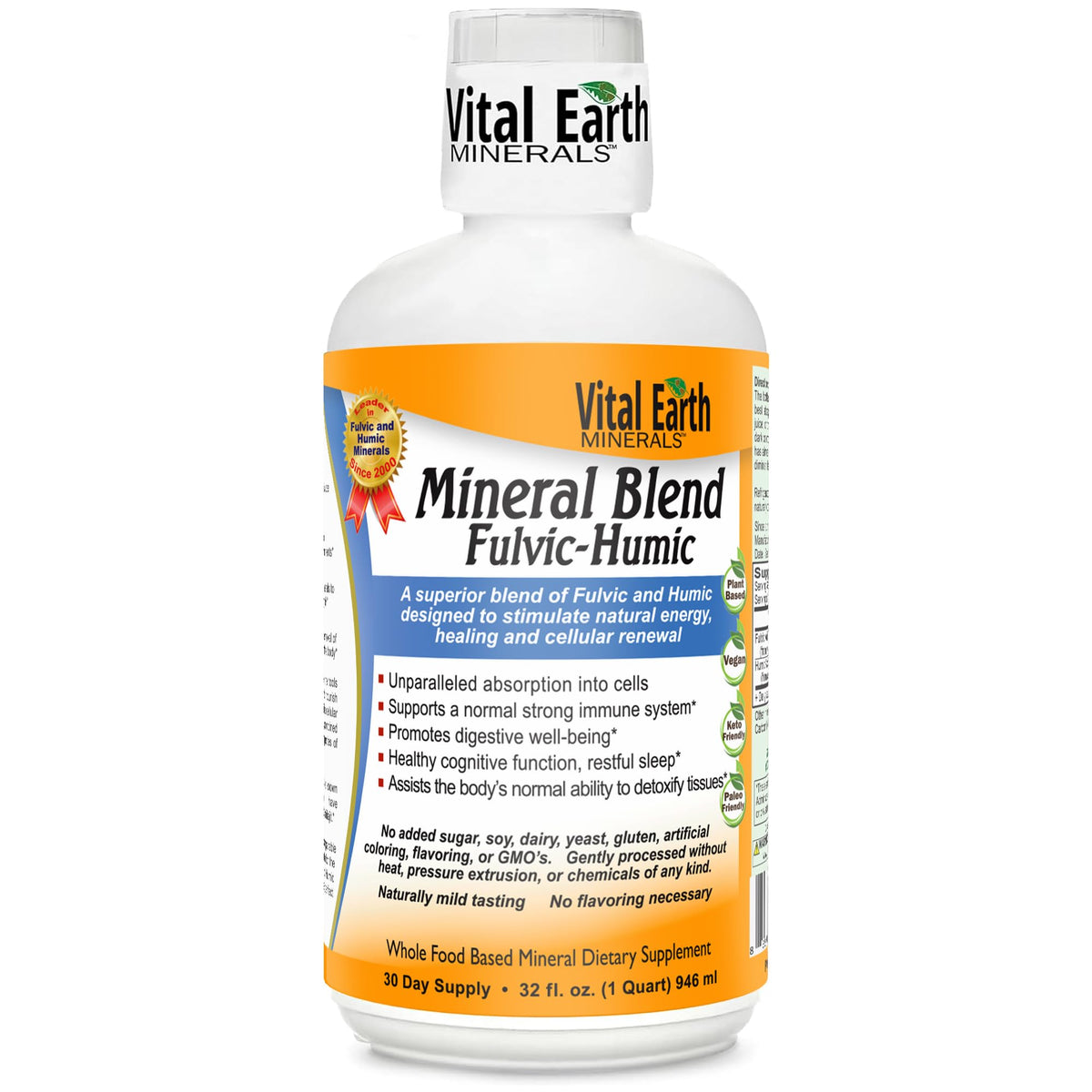 Bouteille de mélange minéral Fulvic Humic Vital Earth 32 Oz vue avant