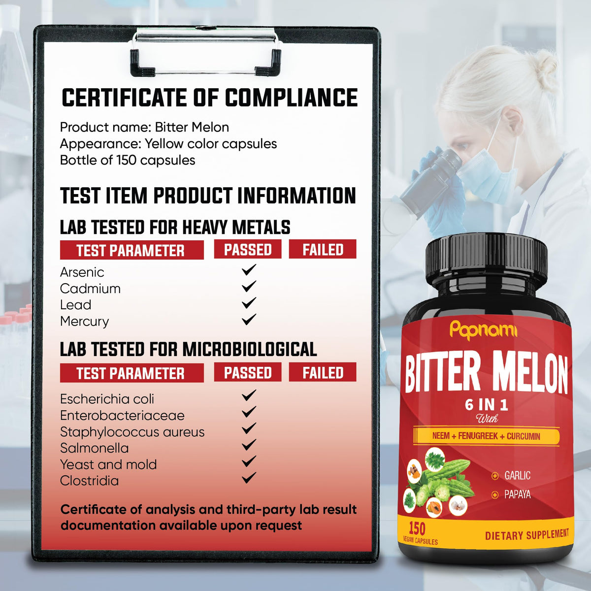 Bouteille de Melon Amer Papnami avec capsules visibles