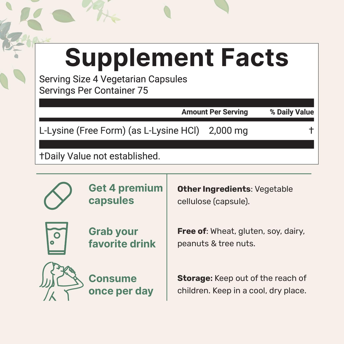 Bouteille de Micro Ingredients L-Lysine 2000mg avec étiquette visible
