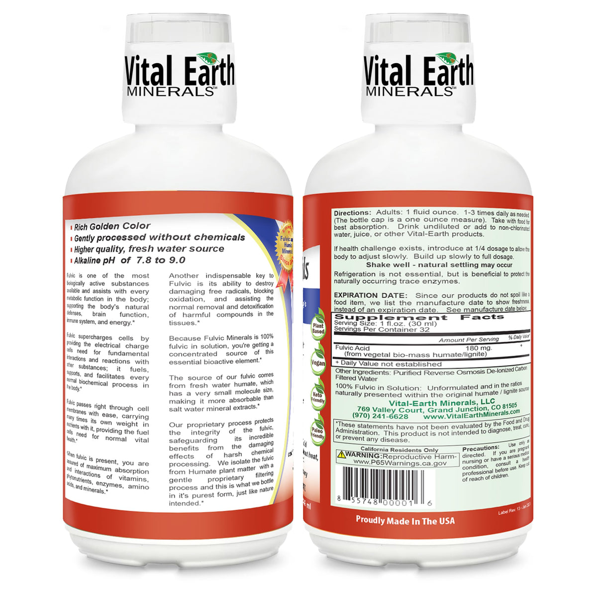 Bouteille de minéraux fulviques Vital Earth avec verre doseur inclus