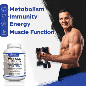 Bouteille de MiracleMulti Multivitamines pour Hommes avec étiquette visible