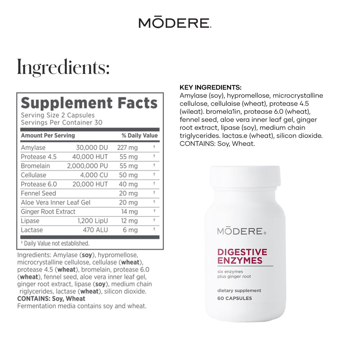 Bouteille de Modere Enzymes avec étiquette visible