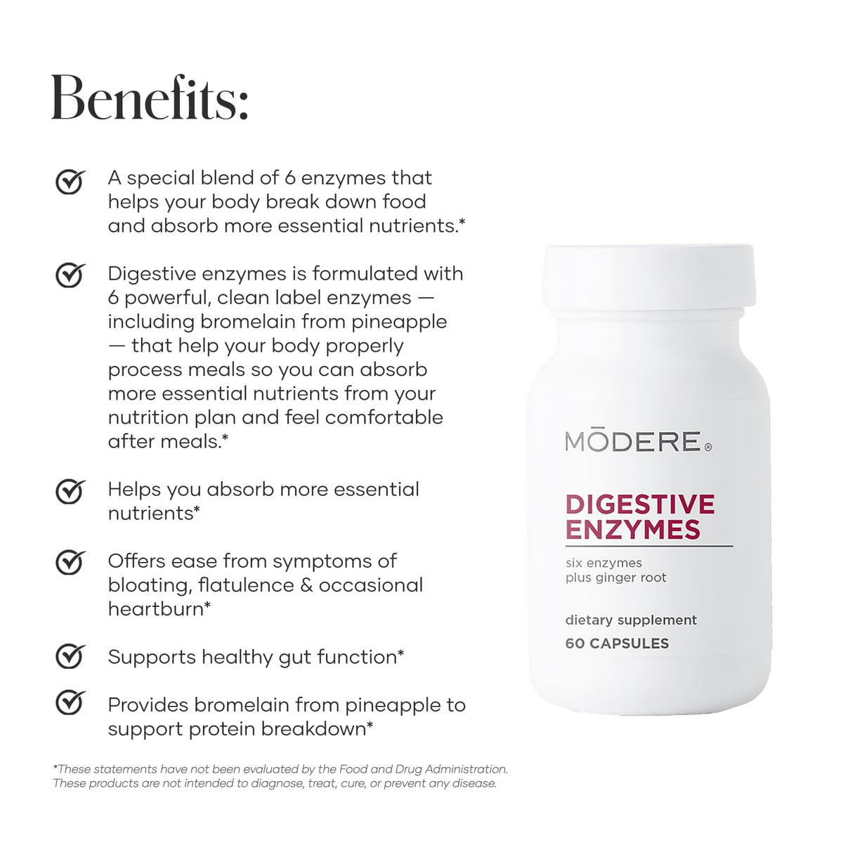 Bouteille de Modere Enzymes ouverte avec capsules visibles