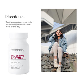 Bouteille de Modere Enzymes sur un fond naturel