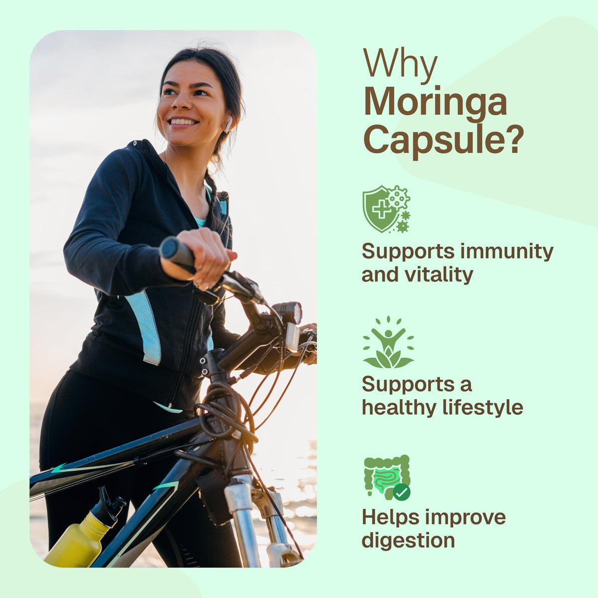 Bouteille de moringa Pureved avec capsules à côté
