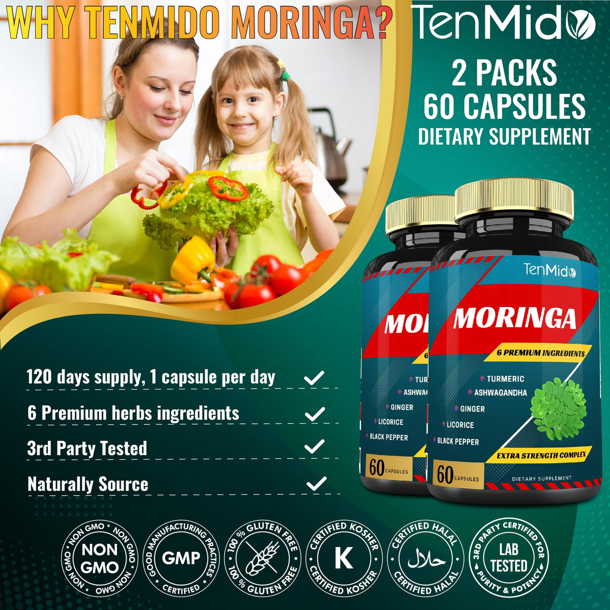 Bouteille de Moringa Tenmido avec arrière-plan naturel