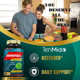 Bouteille de Moringa Tenmido avec vue d'ensemble des capsules