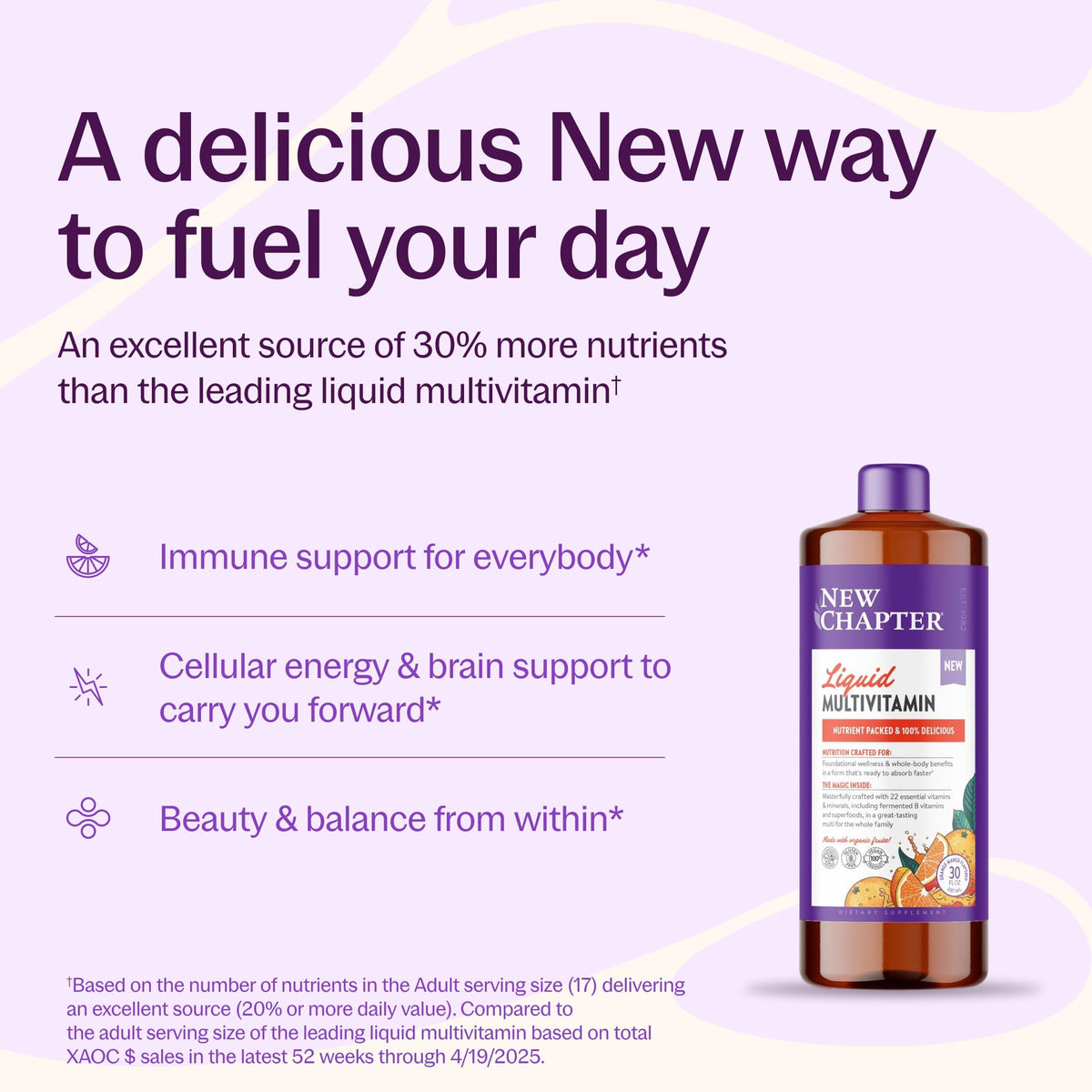 Bouteille de Multivitamine Liquide New Chapter 30 oz vue de côté