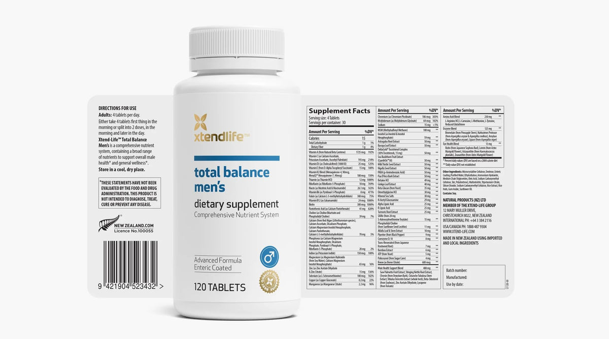 Bouteille de multivitamine Xtendlife pour hommes avec capsules à côté