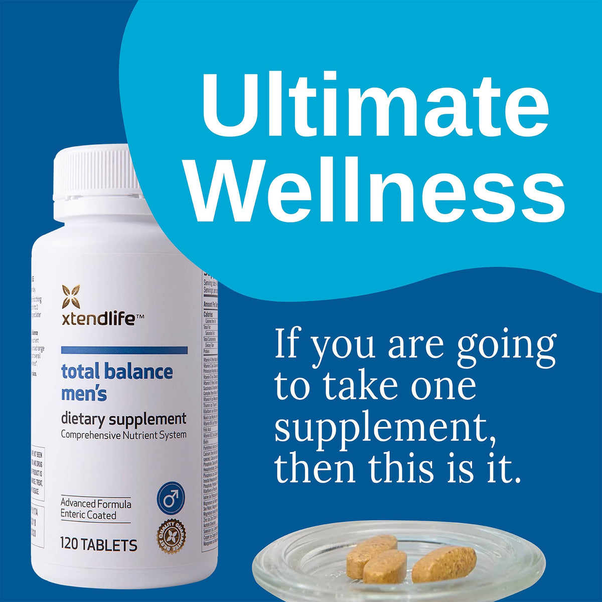 Bouteille de multivitamine Xtendlife pour hommes sur un fond neutre