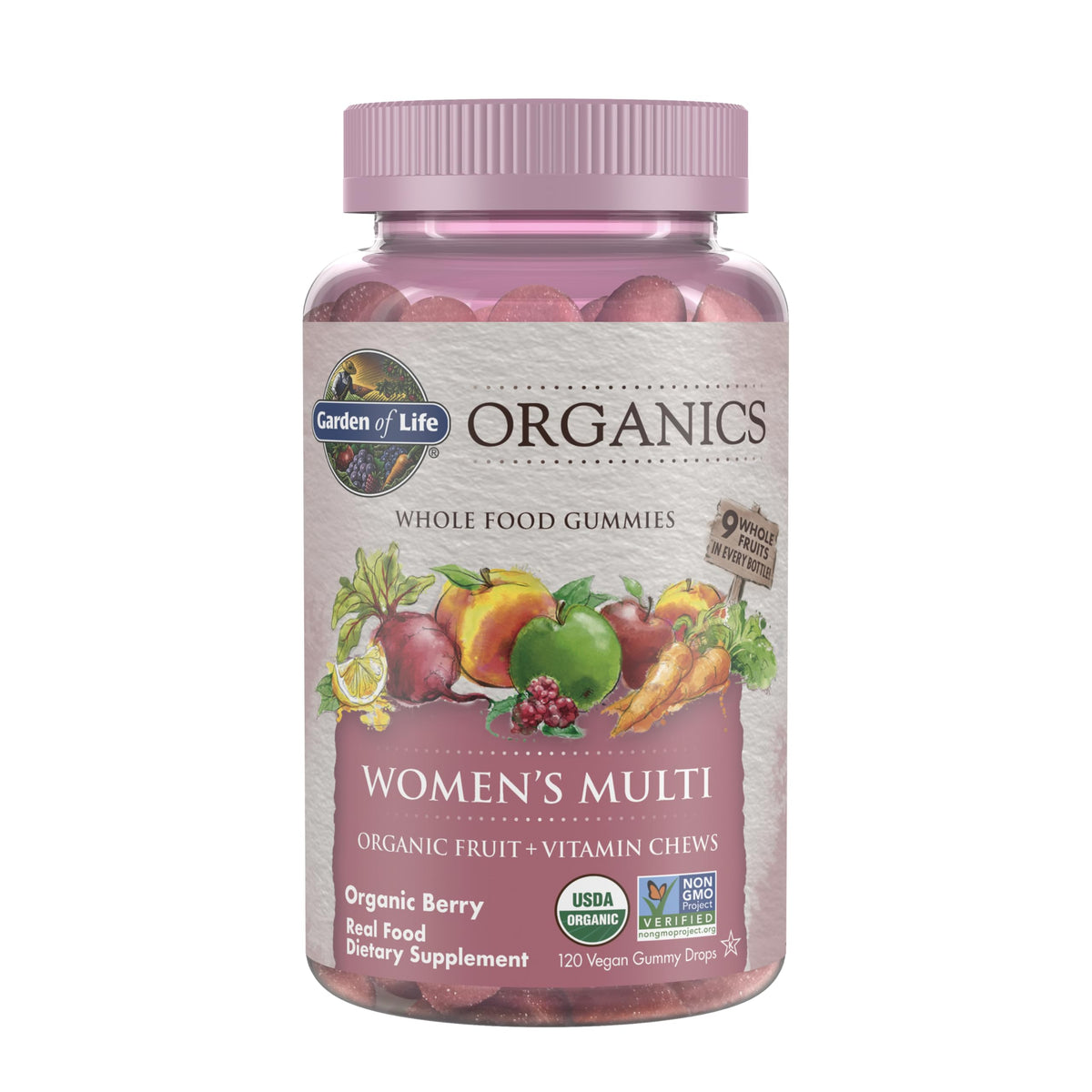 Bouteille de Multivitamines Gummy Garden of Life pour Femmes, 120 gummies bio